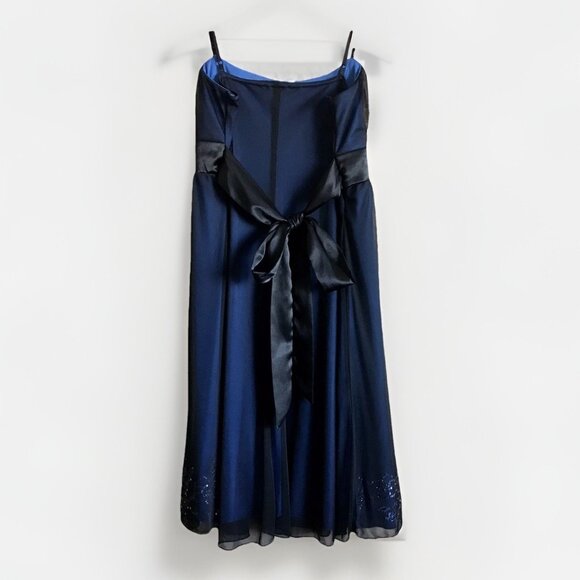 Vintage City Studio Dress Blue Black Sheer Overlay Sparkle 90s Y2K Womens Large - Picture 2 of 8